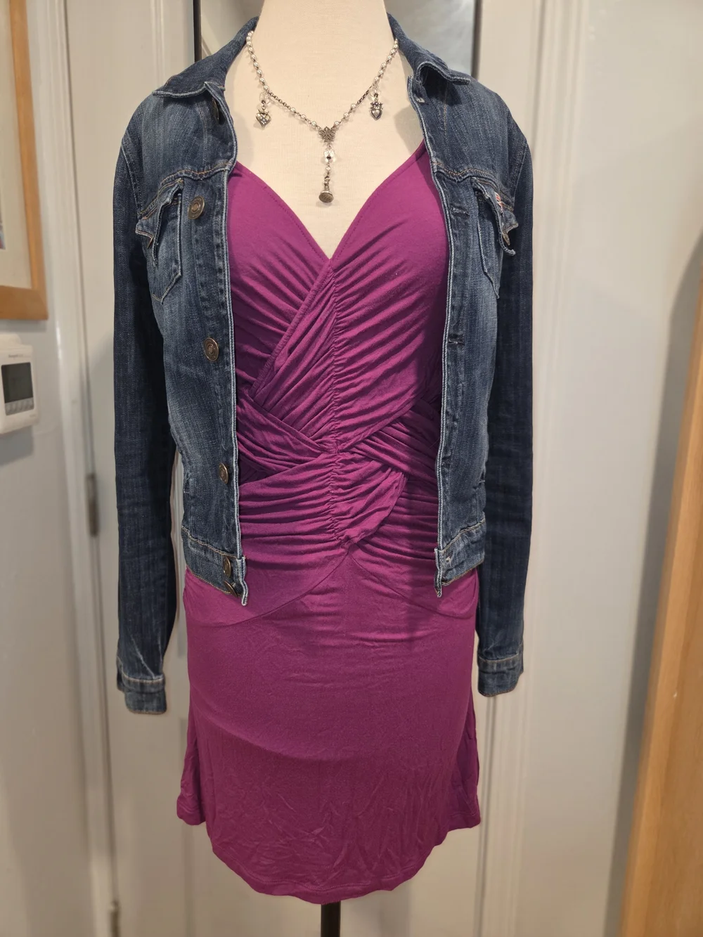 Free People Magenta Ruched V-Neck Midi Dress